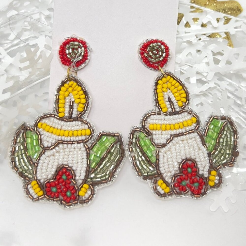 Handmade Beaded Earring Festive Candle Holiday Jewelry